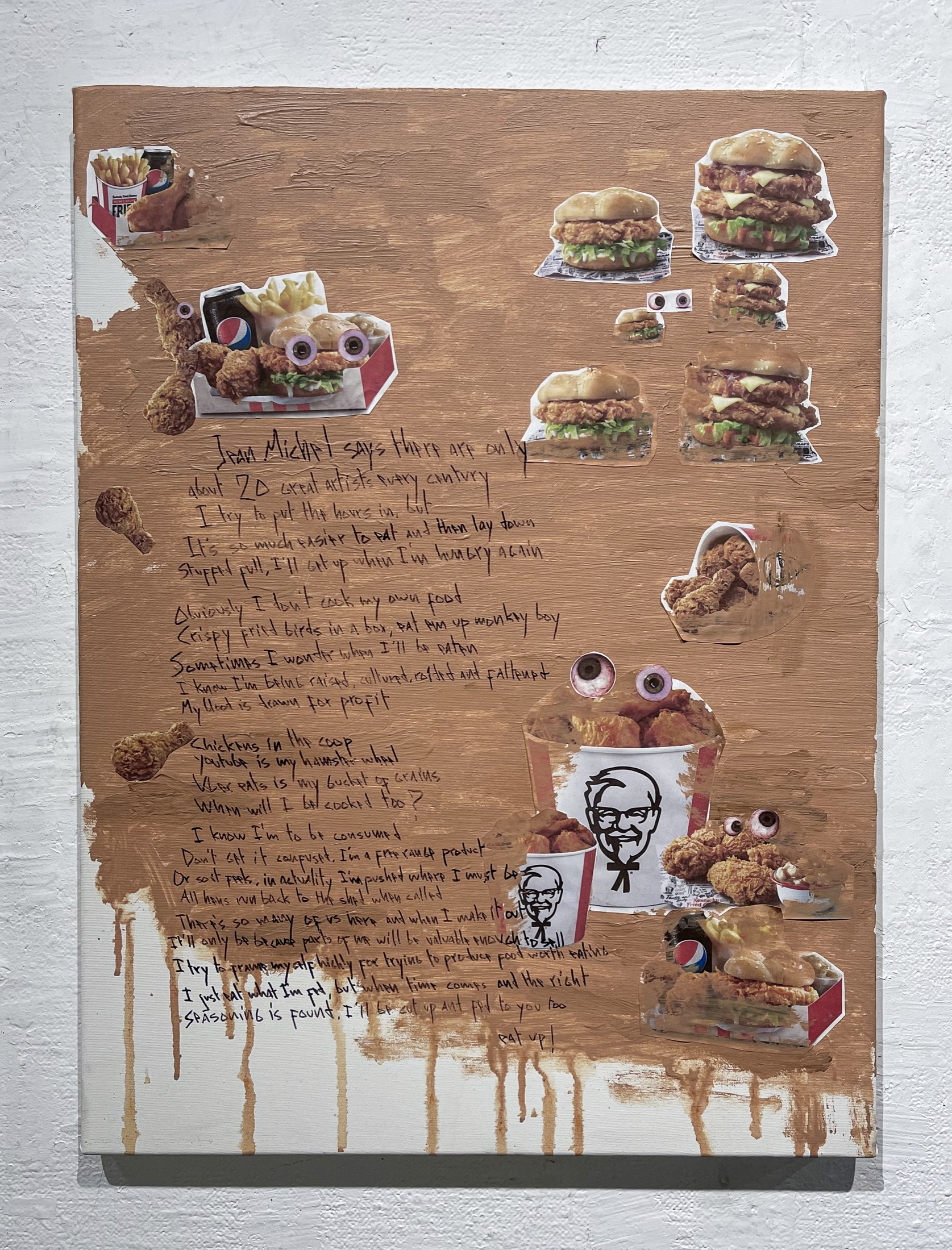 Fast-food collage painting from beef, beef, not cow, not cow